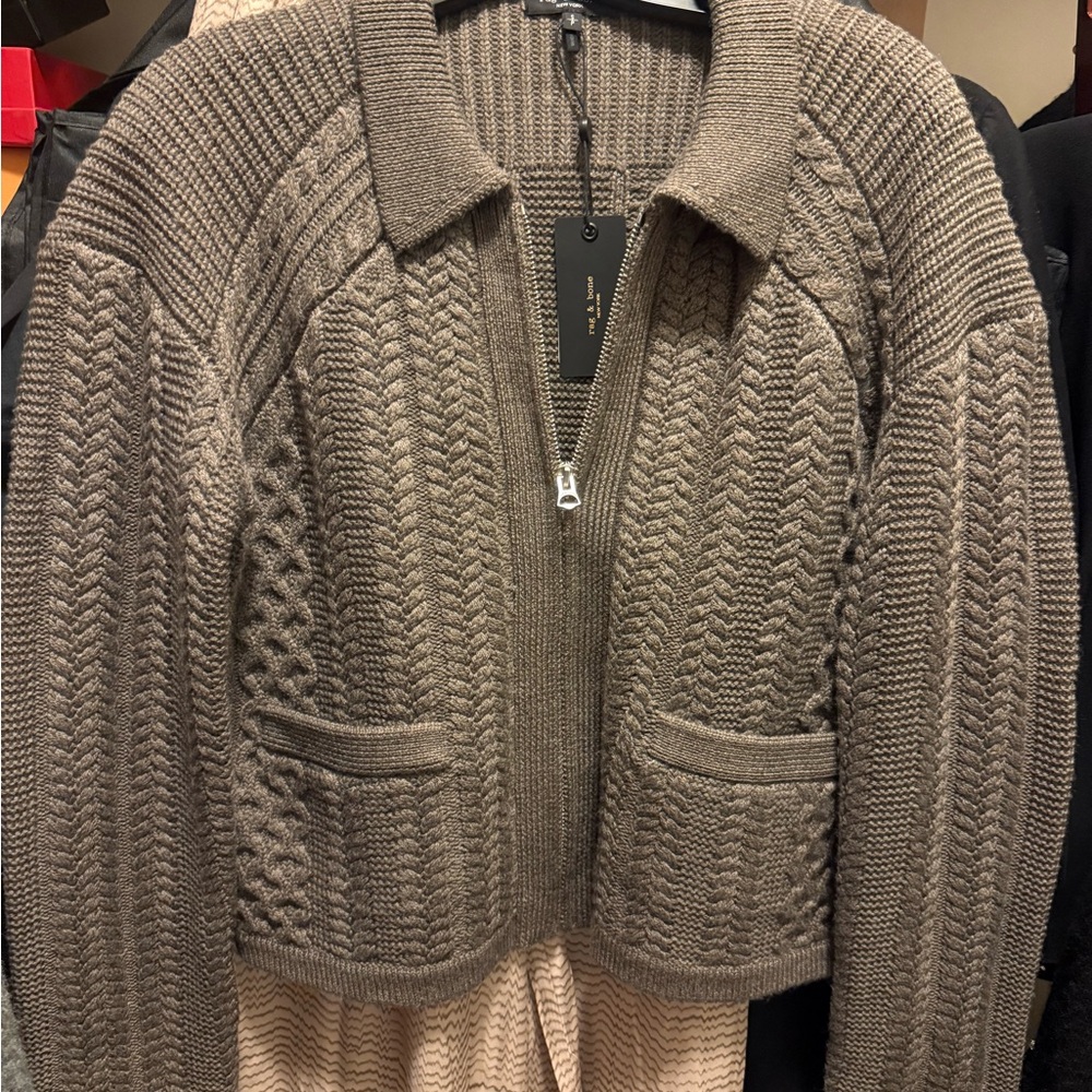 Rag Bone Women’s Kerry Cable Knit Gray Brown Cardigan NWT size S